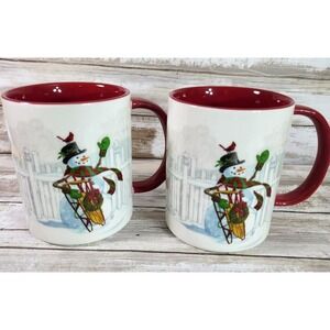 HALLMARK CHRISTMAS IN EVERGREEN SNOWMAN 16 OZ. COFFEE MUG CUP set of 2